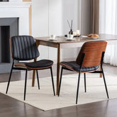 Modern Retro Dining Chairs Set of 2 - Faux Leather with Metal Legs